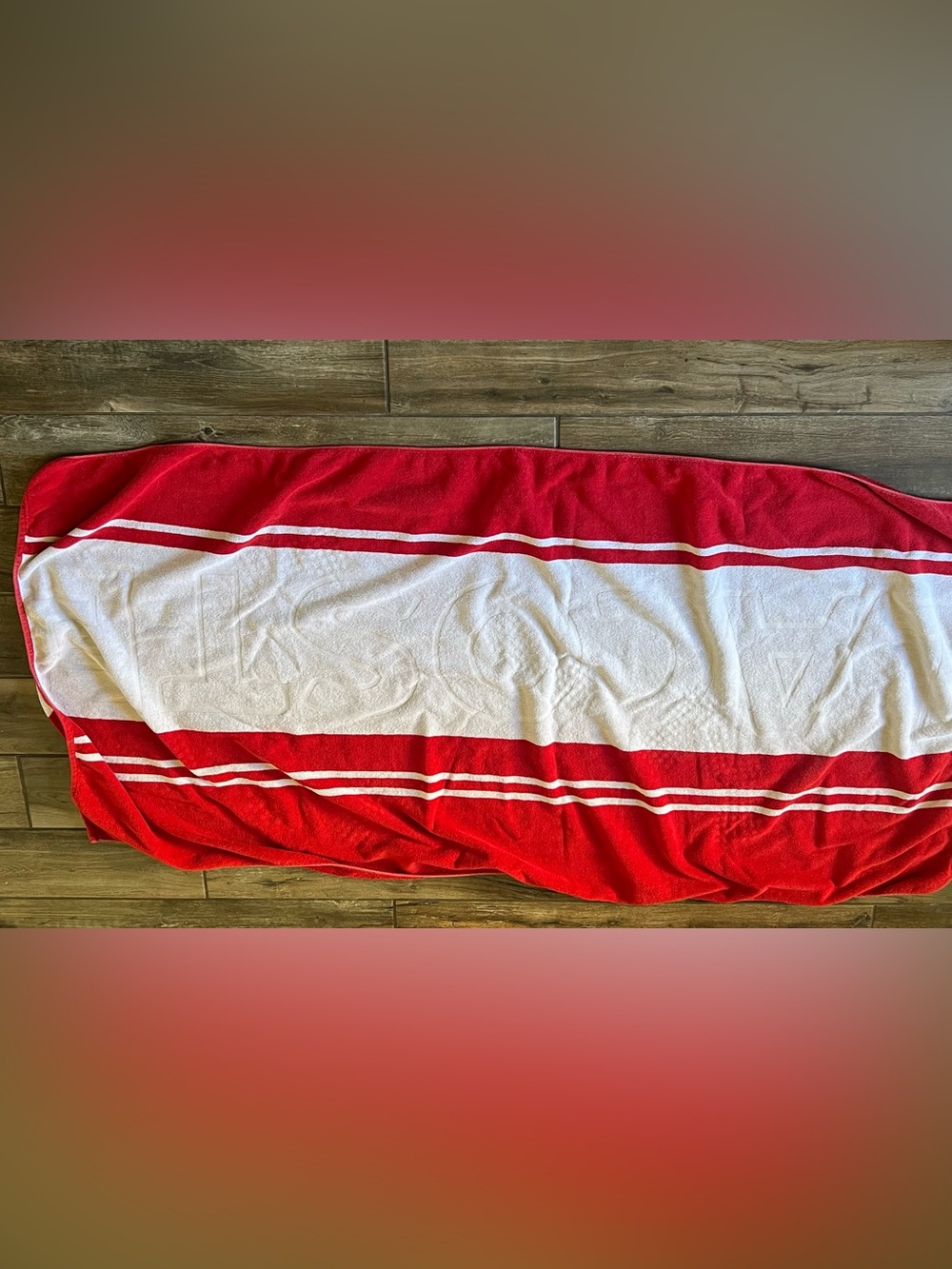 Lacoste Red & White 100% Cotton Beach Towel 30"x 63"